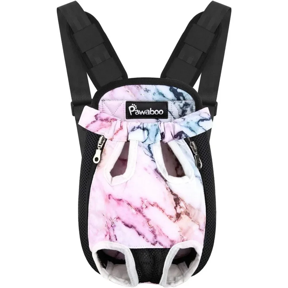 Pawaboo Pet Front Carrier Backpack Small Medium Dogs Legs Out Purple Marble M